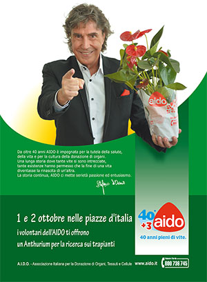 Locandina pubblicitaria AIDO, 1 e 2 ottobre 2016 vendita anthurium pro ricerca sui trapianti