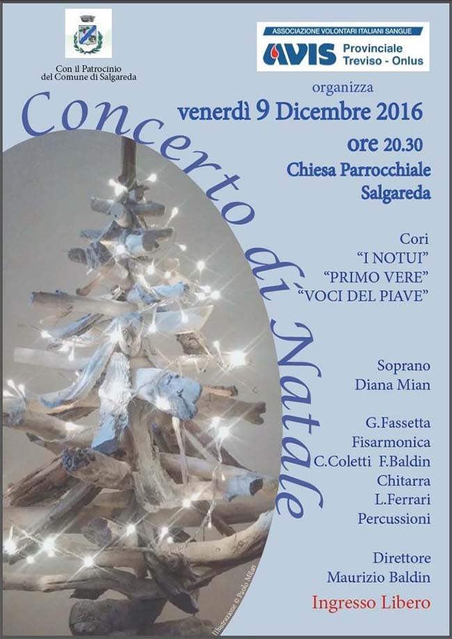 Locandina del concerto di natale 2016 organizzato dall'avis nella chiesa di salgareda