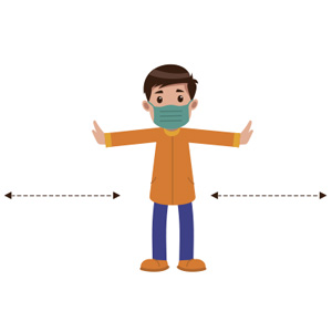 Immagine con un uomo che mantiene le dimostra le distanze da tenere a fine messa