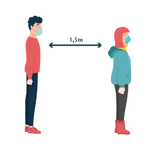 Immagine che indicata la distanza di un metro e mezzo tra le persone