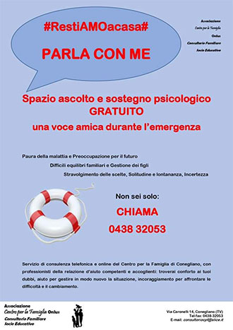 Locandina per lo spazio ascolto gratuito del Centro Famiglia di Conegliano.